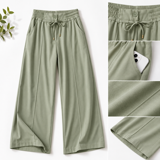 Drawstring High-Waist Wide-Leg Trousers