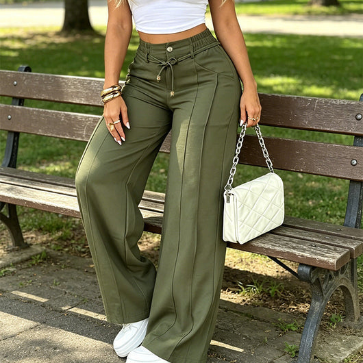 Drawstring High-Waist Wide-Leg Trousers