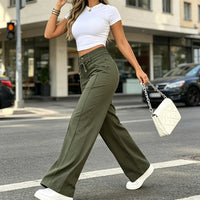 Drawstring High-Waist Wide-Leg Trousers